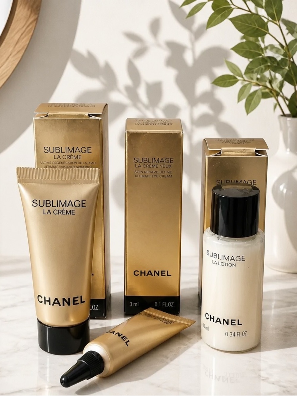 Chanel Sublimage Gold Skincare 
FACE CREME / EYE CREME /LOTION & POUNCH travel
